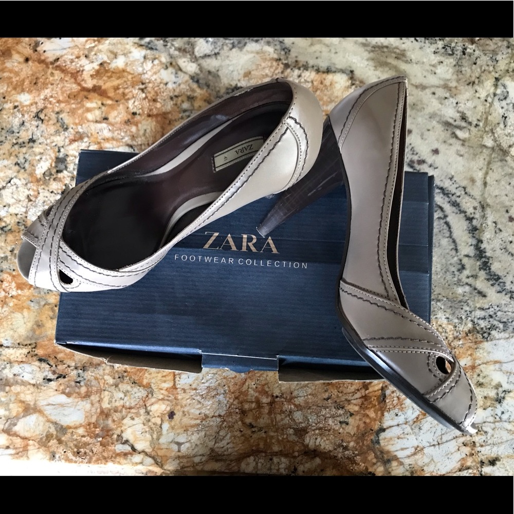 Zara Peep Toe Tan Heels
